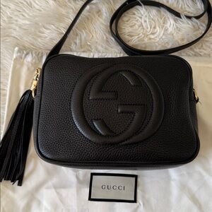 Gucci Soho Disco Black Pebbled Leather Crossbody Bag w Dust Bag